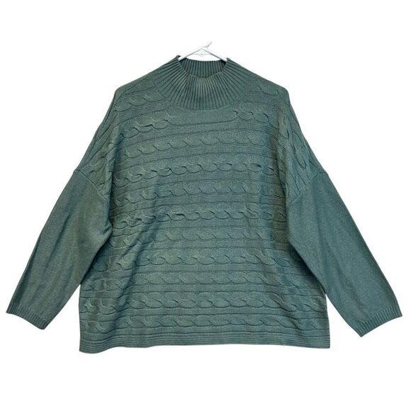 NWT J.JILL Sweater Women's XL Petite Storm Cloud Green Cable Knit Mock Neck $99 - Picture 16 of 16